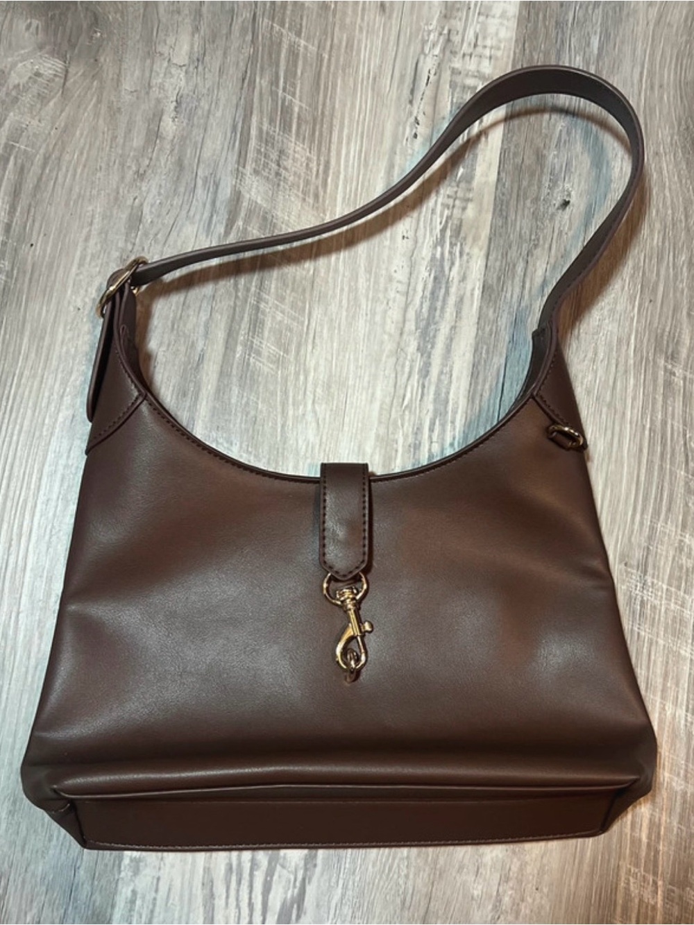 Classic Brown Shoulder Bag with Gold Hardware